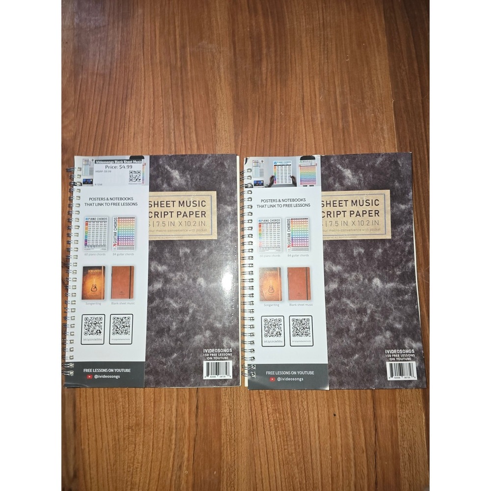 2 iViDEOSONGS Blank Sheet Music Manuscript Paper Black 120 pages 7.5" x 10.2"